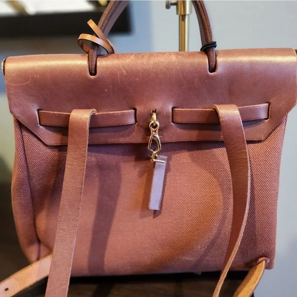 Hermes Herway Herbag 2 Bags In Brown & Beige Canvas And Leather Backpack/handbag - Picture 3 of 16